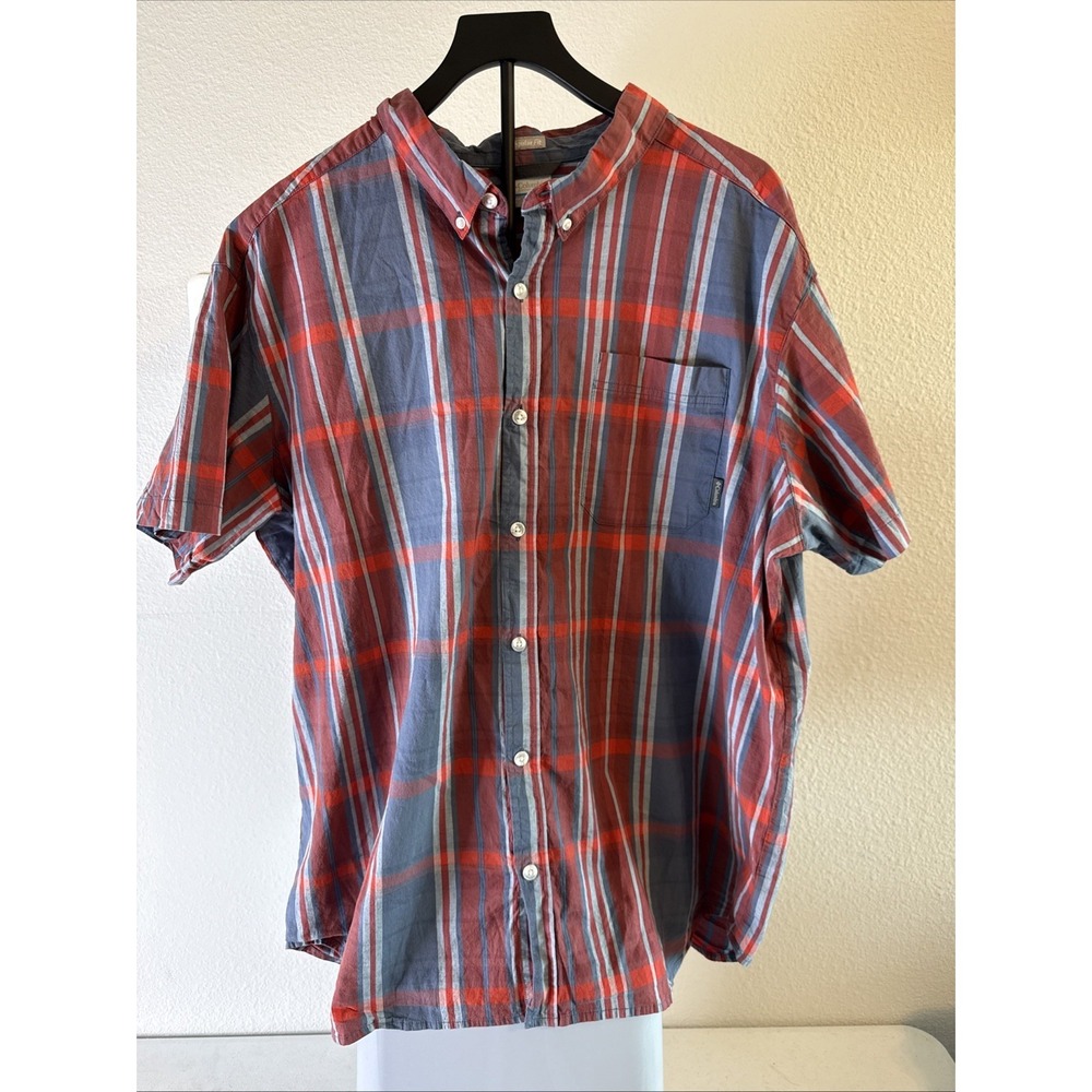 Columbia Shirt Mens Red Blue Plaid Regular Fit Button Down Short Sleeve Size XXL